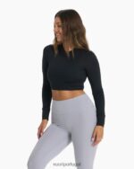 preto camiseta lux crop manga longa mulheres Vuori 68NJ8J127 roupas - Image 6