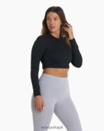 preto camiseta lux crop manga longa mulheres Vuori 68NJ8J127 roupas - Image 7