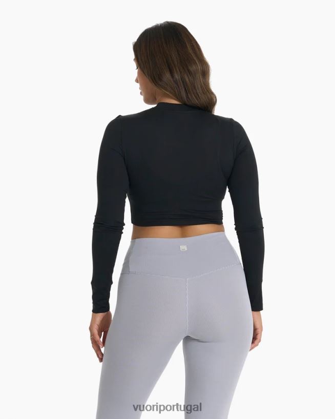 preto camiseta lux crop manga longa mulheres Vuori 68NJ8J127 roupas - Image 8