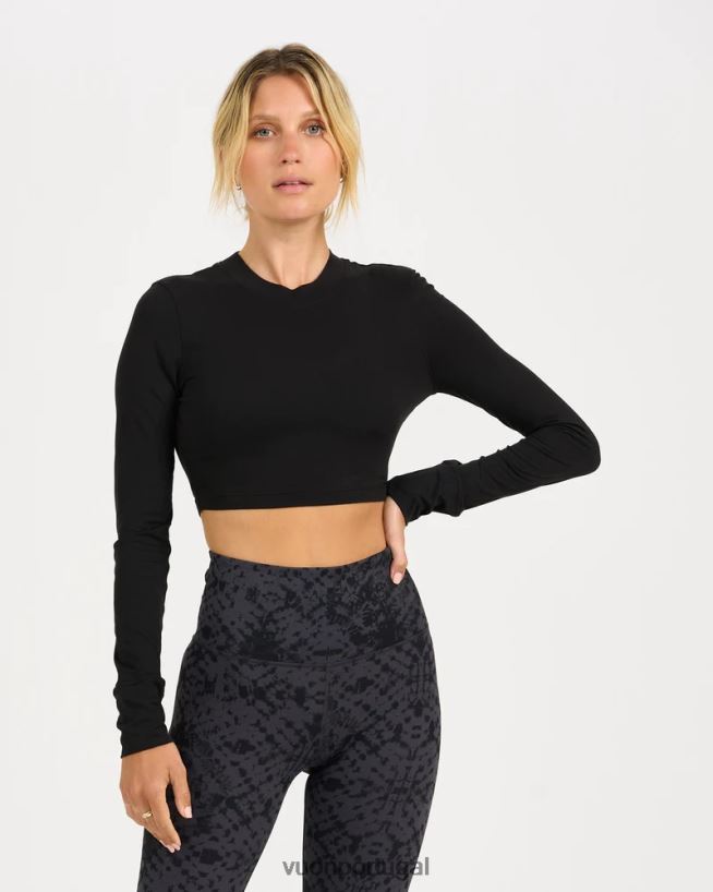 preto camiseta lux crop manga longa mulheres Vuori 68NJ8J127 roupas - Image 1