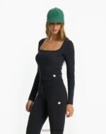 preto manga comprida nascer do sol com gola quadrada mulheres Vuori 68NJ8J120 roupas - Image 2