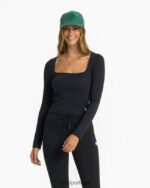 preto manga comprida nascer do sol com gola quadrada mulheres Vuori 68NJ8J120 roupas