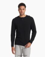 preto manga longa sempre henley homens Vuori 68NJ8J545 roupas - Image 2