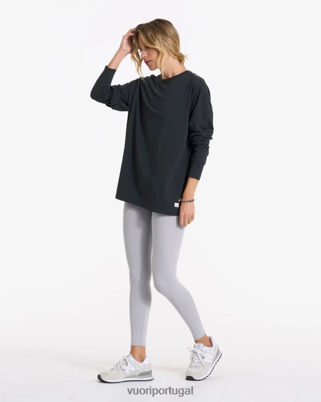 lavado de preto camiseta de penas de manga longa mulheres Vuori 68NJ8J124 roupas