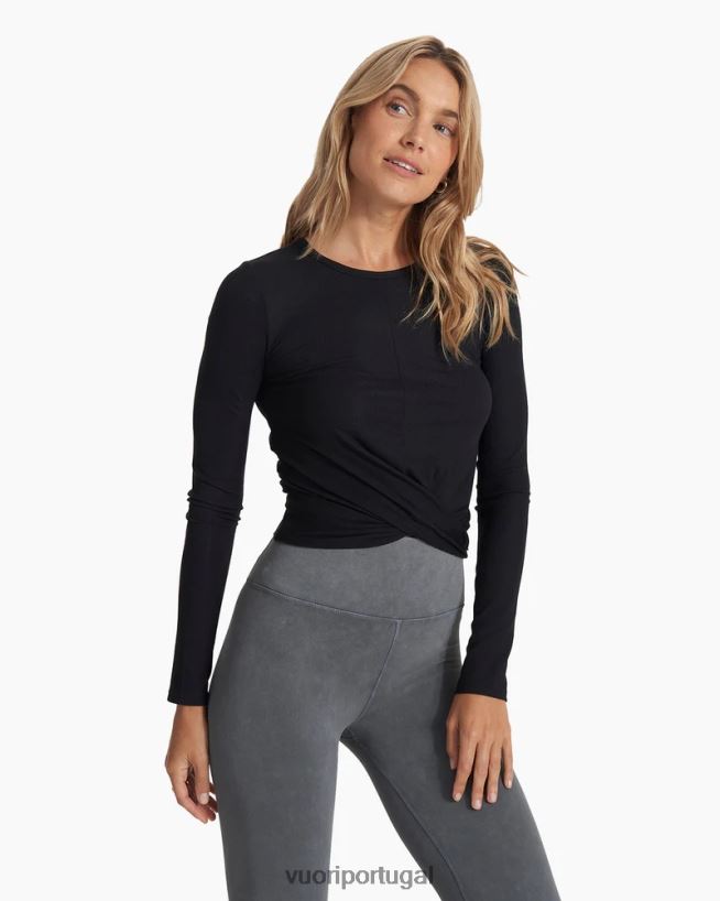 preto camiseta cove twist manga longa mulheres Vuori 68NJ8J131 roupas
