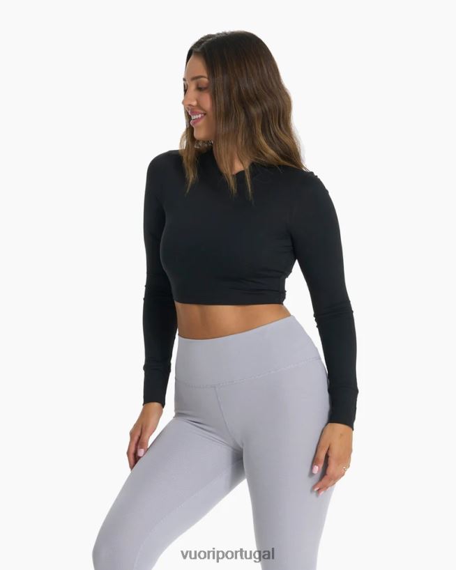 preto camiseta lux crop manga longa mulheres Vuori 68NJ8J127 roupas