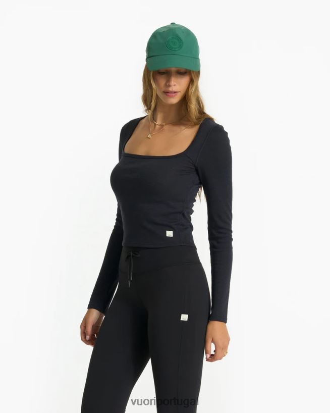 preto manga comprida nascer do sol com gola quadrada mulheres Vuori 68NJ8J120 roupas