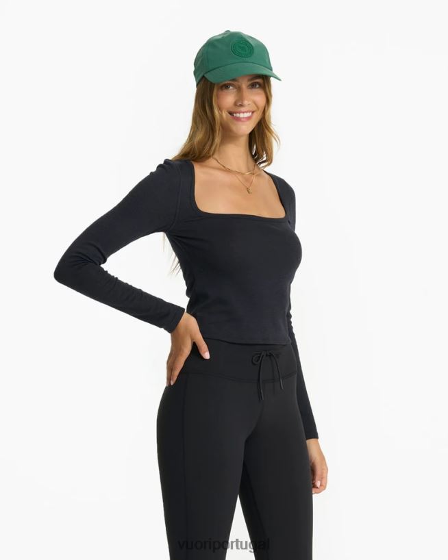 preto manga comprida nascer do sol com gola quadrada mulheres Vuori 68NJ8J120 roupas