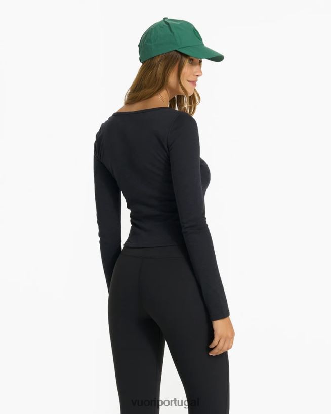 preto manga comprida nascer do sol com gola quadrada mulheres Vuori 68NJ8J120 roupas