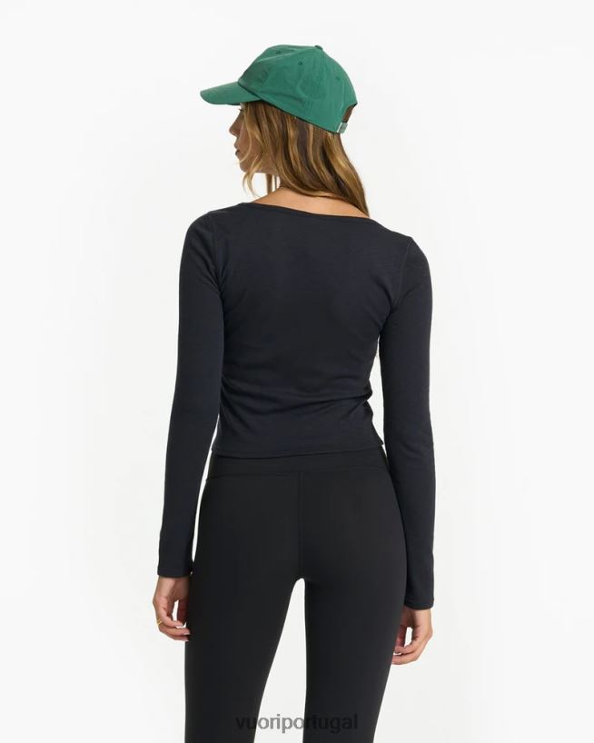 preto manga comprida nascer do sol com gola quadrada mulheres Vuori 68NJ8J120 roupas