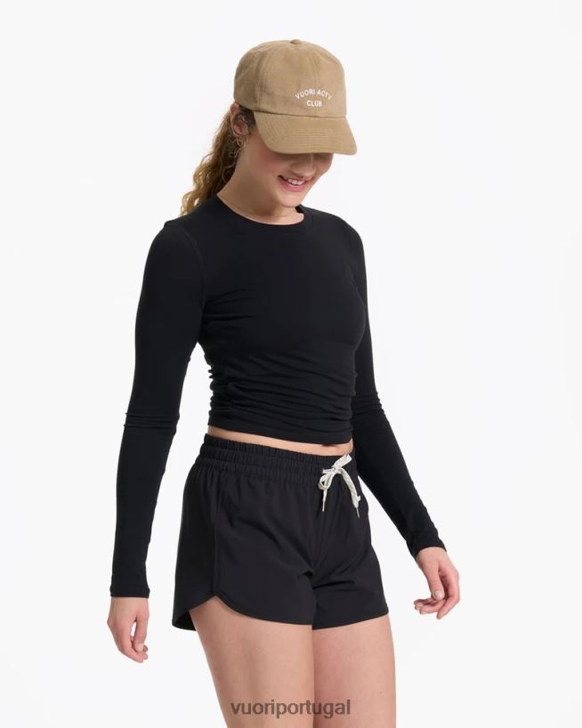 preto tripulação de colheita costeira de manga comprida mulheres Vuori 68NJ8J125 roupas